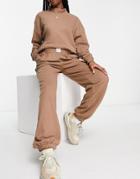 Chelsea Peers Oversized High Neck Sweatshirt And Sweatpants Set With Woven Logo Tab In Taupe-brown