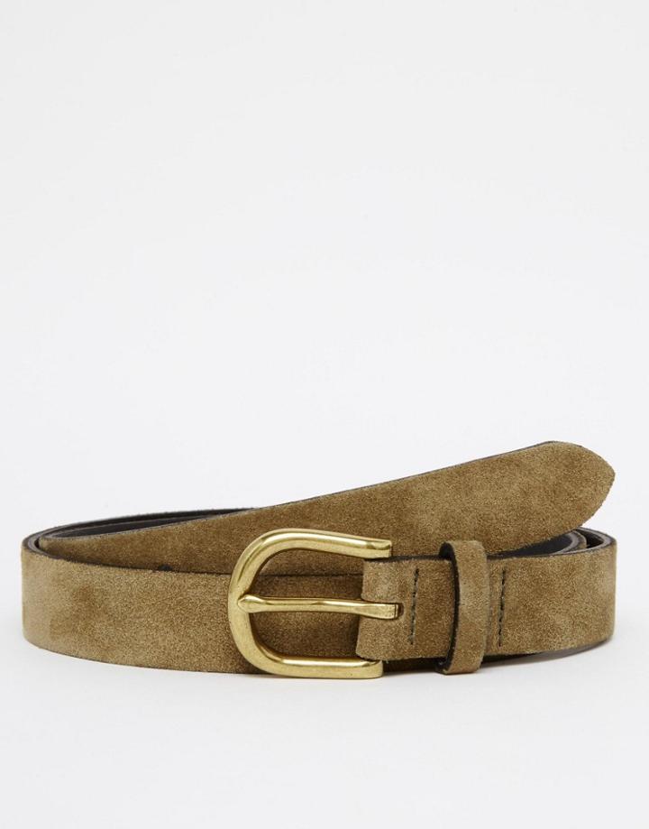 Asos Suede Belt In Olive - Green