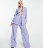 Missguided Dad Pants With Buckle Detail In Lilac - Part Of A Set-blue