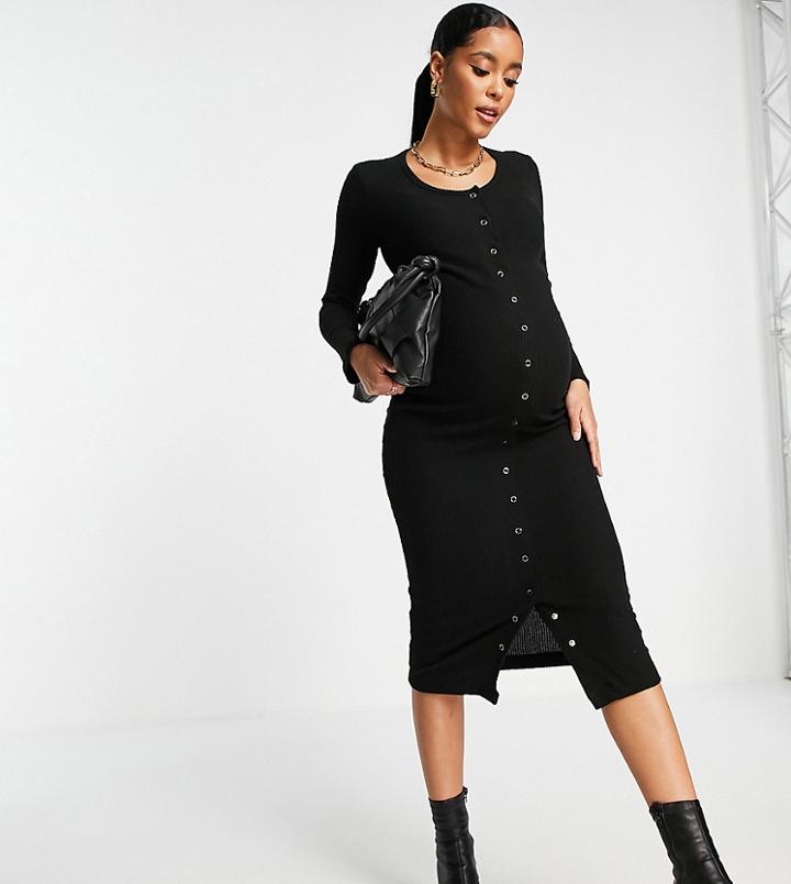 River Island Maternity Snap Front Jersey Midi Dress In Black