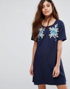 Rage Embroidered Shift Dress - Navy