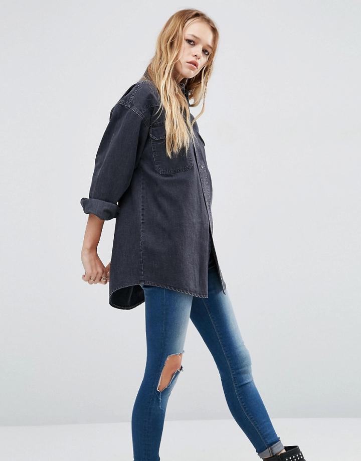 Asos Denim Boyfriend Shirt In Wanda Washed Black - Black