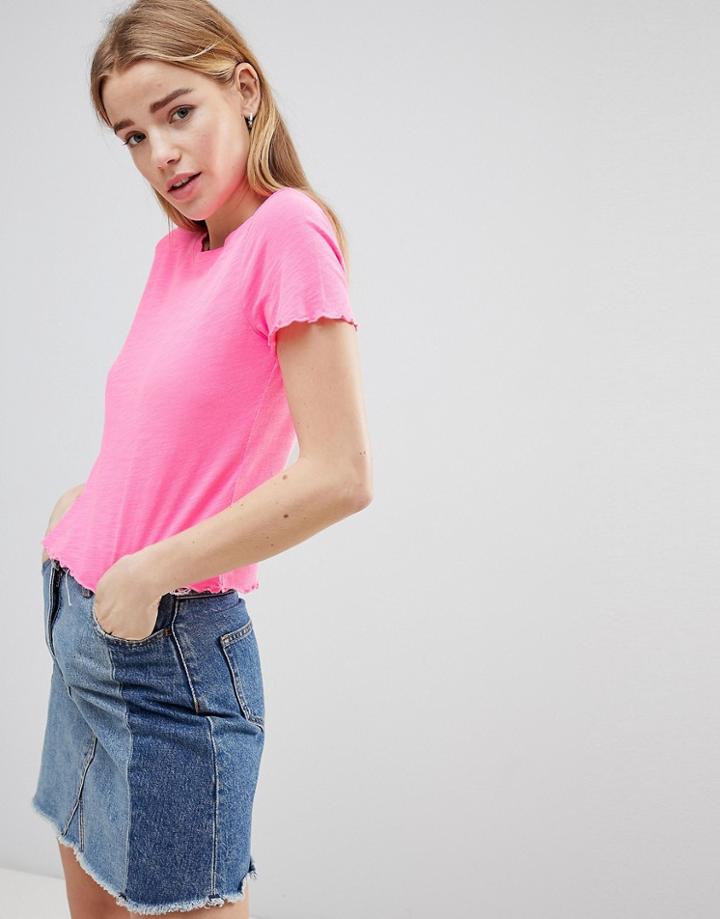 Hollister Crop Scallop Hem T-shirt - Black