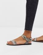 Qupid Two Part Flat Sandals In Snake - Multi