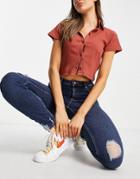 Miss Selfridge Lizzie High Waist Authentic Ripped Skinny Jeans In Dark Blue-blues