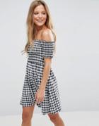 Asos Off Shoulder Sundress With Shirring In Gingham - Multi