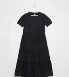 Asos Design Maternity V Neck Tiered Midi Dress With Belt In Black