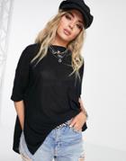 Asos Design Oversized Top With Side Split In Rib In Black