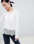 Only Lilo Top With Lace Trim - White