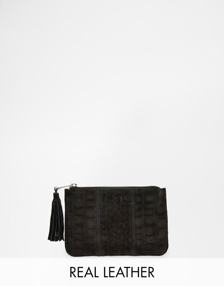 Asos Suede Embossed Croc Purse - Black