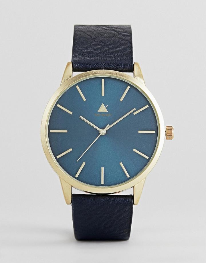 Asos Watch In Navy With Faux Leather Strap - Navy