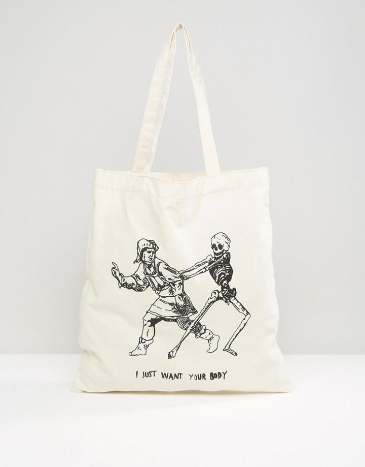 Asos Tote Bag With Want Your Body Print - White