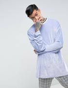 Asos Super Oversized Super Longline Long Sleeve T-shirt In Pastel Velour With Monochrome Tipping - Blue