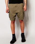 Asos Drop Crotch Shorts With Quilting And Cargo Styling In Khaki - Light Khaki