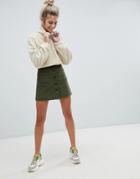 Bershka Button Up Skirt In Khaki - Green