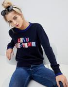 Love Moschino Cubes Logo Wool Cashmere Blend Sweater - Blue