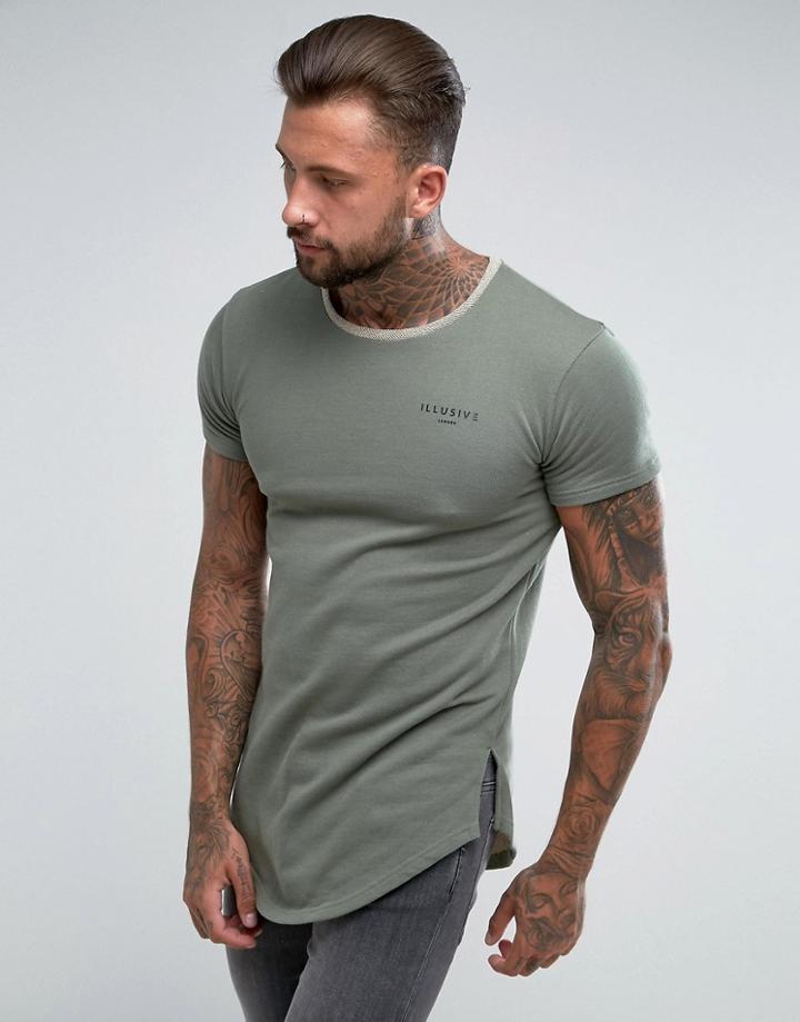 Illusive London Ringer T-shirt In Khaki - Green