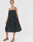 Asos Design Midi Pleated Textured Dress In Spot-multi