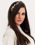 Asos Design Knot Headband In Leopard Print With Crystal Embellishment - Multi
