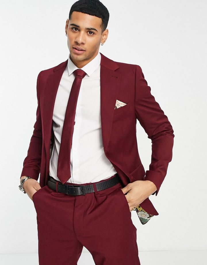 Harry Brown Wedding Skinny Fit Suit Jacket In Berry-red