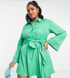 In The Style Plus X Billie Faiers Exclusive Shirt Dress With Belt Detail In Green