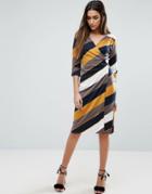 Traffic People 3/4 Wrap Dress In Stripe Print - Multi