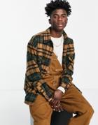 Mennace Long Sleeve Flannel Shirt With Brushed Plaid Design In Beige And Green-multi