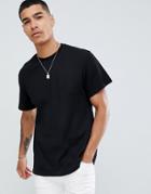 Pull & Bear T-shirt In Black With Waffle Texture - Black