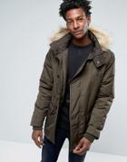 Le Breve Parka With Faux Fur Hood - Green