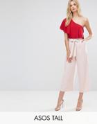 Asos Tall Tailored Culotte With Tie Waist In Crepe - Pink