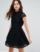 Louche Nichole High Neck Lace Dress - Black