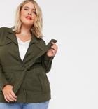 Simply Be Belted Utility Jacket In Khaki-green