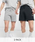 Jack & Jones Originals 2 Pack Stamp Logo Shorts In Black & Gray-multi