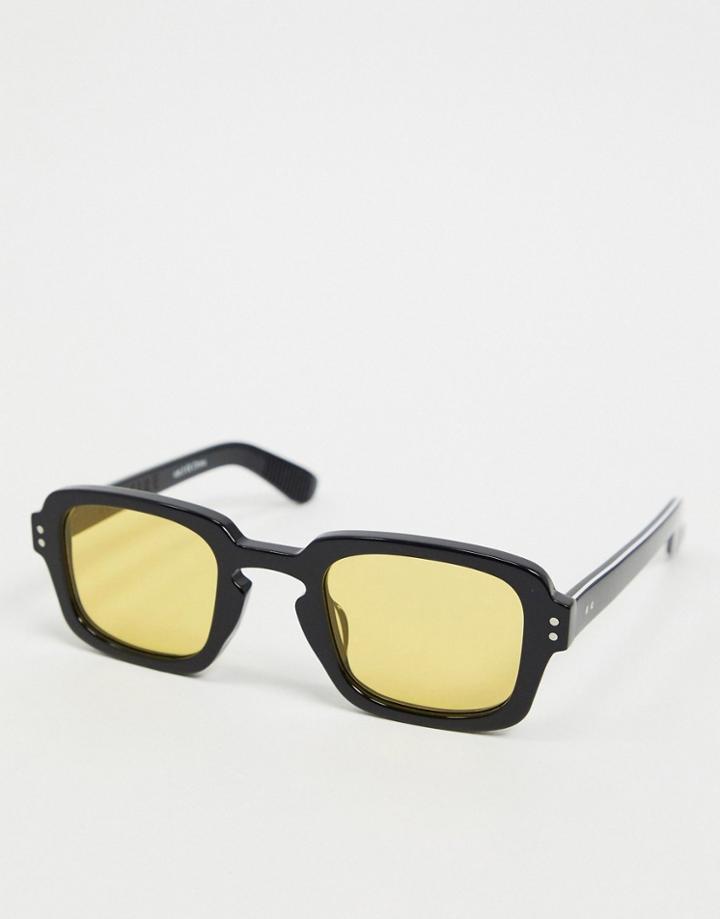 Spitfire Cut Fifteen 70s Square Sunglasses In Black With Yellow Lens