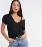 Asos Design Tall Relaxed V Neck T-shirt In Black