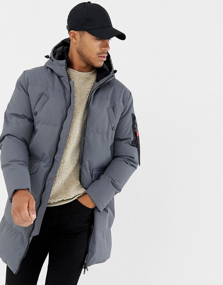 Soul Star Long Line Puffer Jacket - Gray