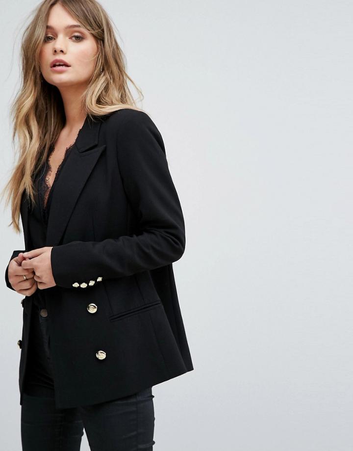 Y.a.s Double Breasted Blazer With Gold Buttons - Black
