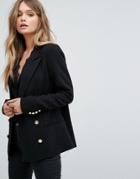 Y.a.s Double Breasted Blazer With Gold Buttons - Black