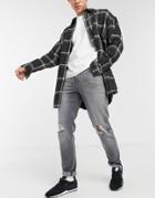Asos Design Stretch Slim Jeans In Gray With Knee Rips - Gray-grey