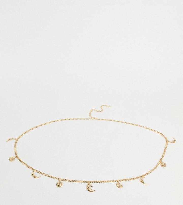 Asos Design Curve Sun And Moon Chain Waist And Hip Belt In Gold