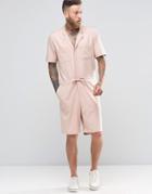 Asos Slim Short Boiler Suit With Military Styling In Light Pink - Pink