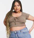 Asos Design Curve Natural Dye Top With Cap Sleeve In Brown