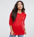 Asos Maternity Sweater With Crew Neck In Rib - Red