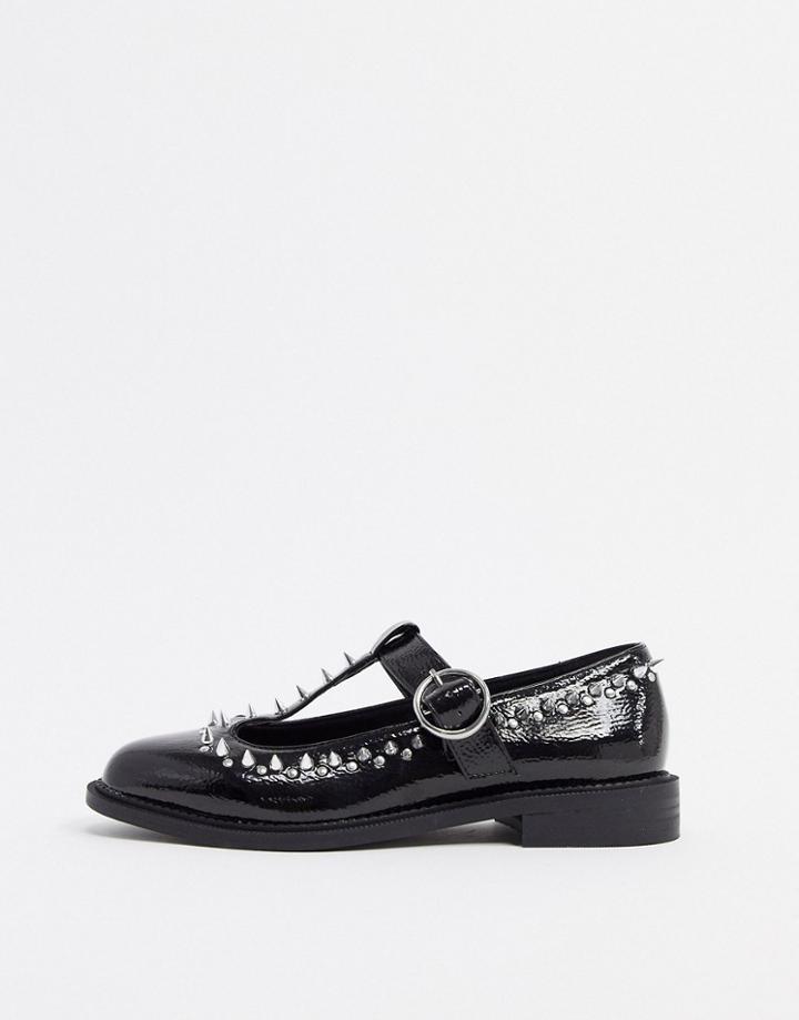 Asos Design Mercy Studded Flat Shoes In Black