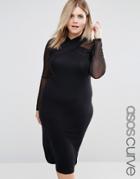 Asos Curve Bodycon Dress With Mesh Cross Over - Black