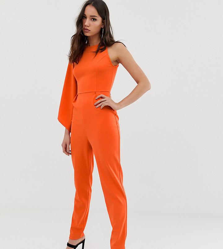 Asos Design Tall One Shoulder Fluted Sleeve Jumpsuit - Multi