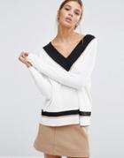 New Look Contrast V Neck Sweater - Cream