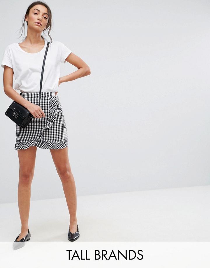 Parisian Tall Frill Gingham Skirt - Black