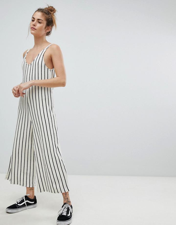 Pull & Bear Stripe Cami Jumpsuit - White