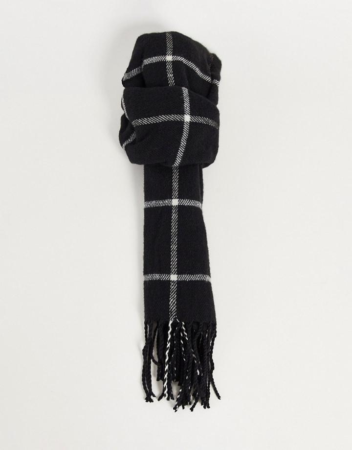 Boardmans Check Fringe Scarf In Black